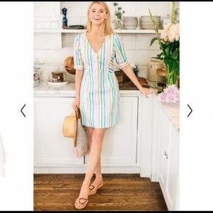 Tuckernuck Diana Stripe Dress Large blue green orange EUC